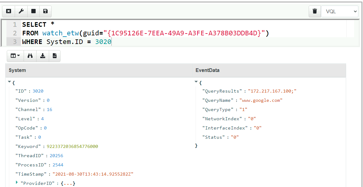 Watching the Windows DNS Client provider