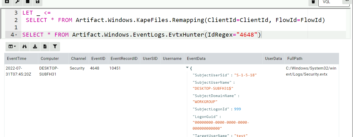 Searching for event IDs from collected EVTX files