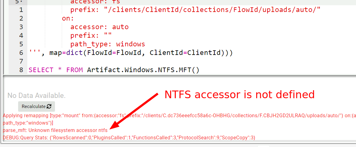 Parsing of $MFT on the server