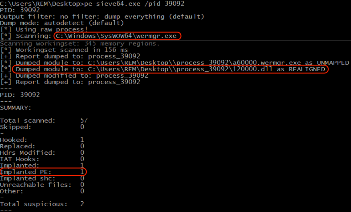 Dumping Qakbot payload using pe-sieve
