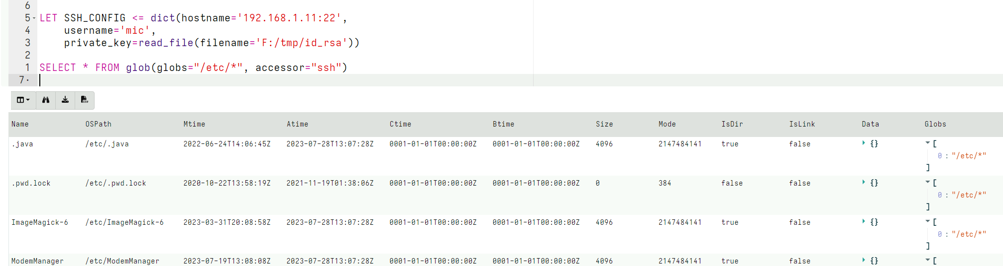 Globing for files over SSH