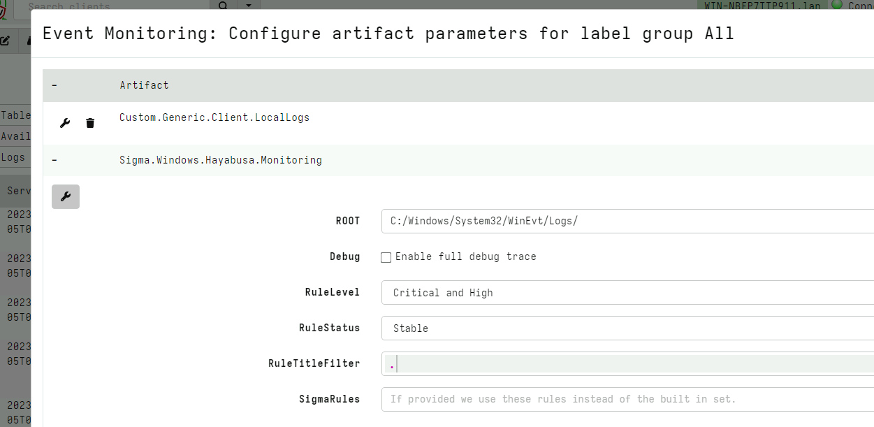 Configuring the Monitoring Sigma detection artifact
