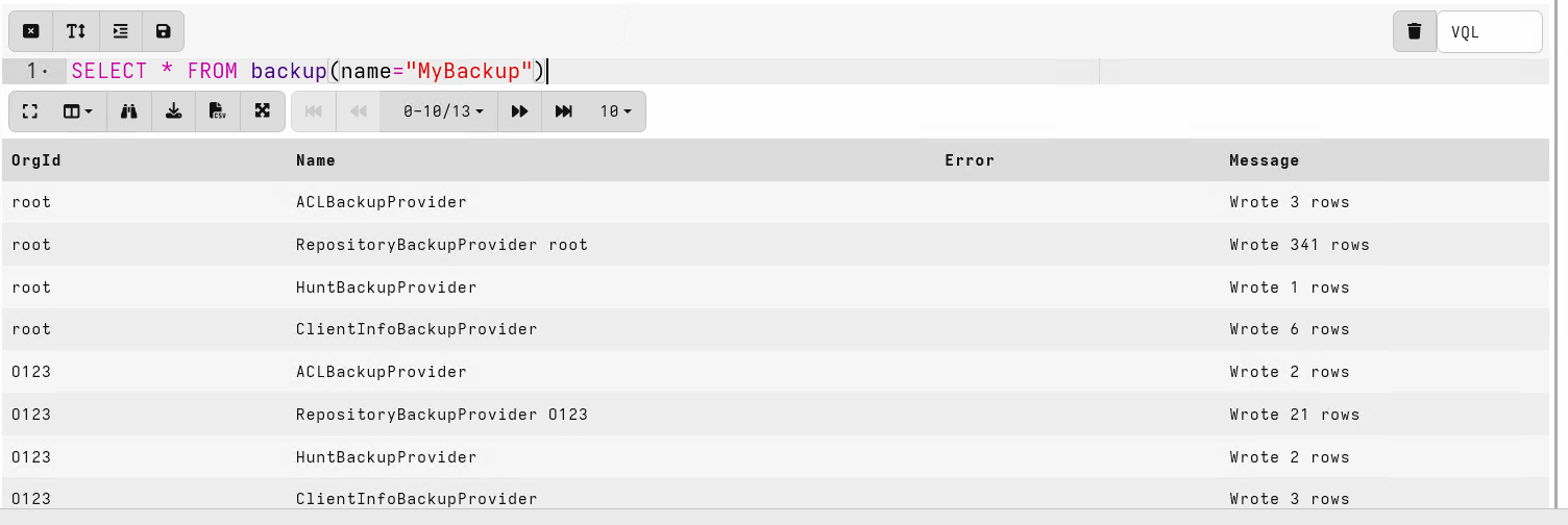 Creating a backup package