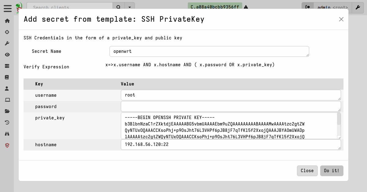 Define a new SSH secret