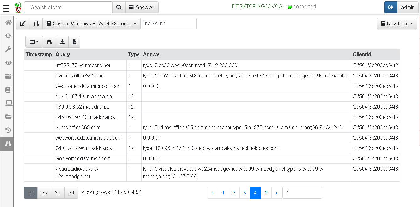 View DNS queries from client monitoring logs